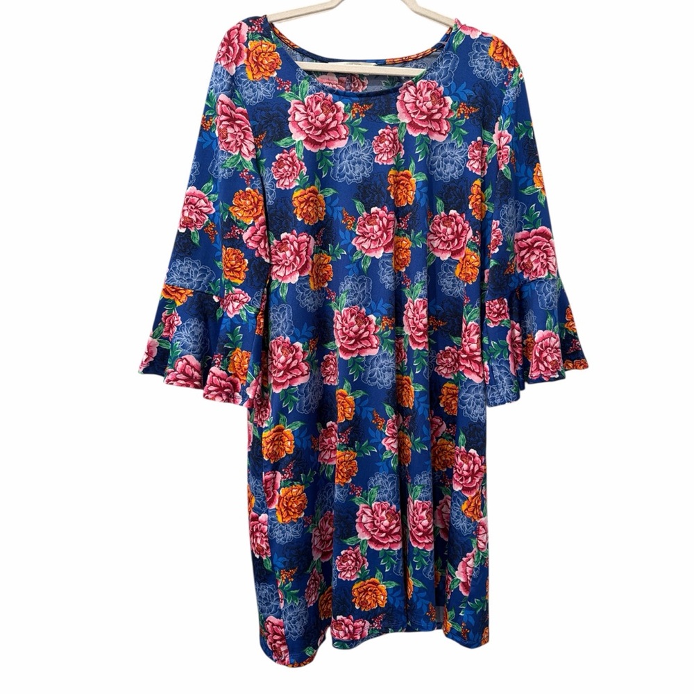Pioneer Woman Blue Floral Bell Sleeve Shift Casual Cottage size XL NEW